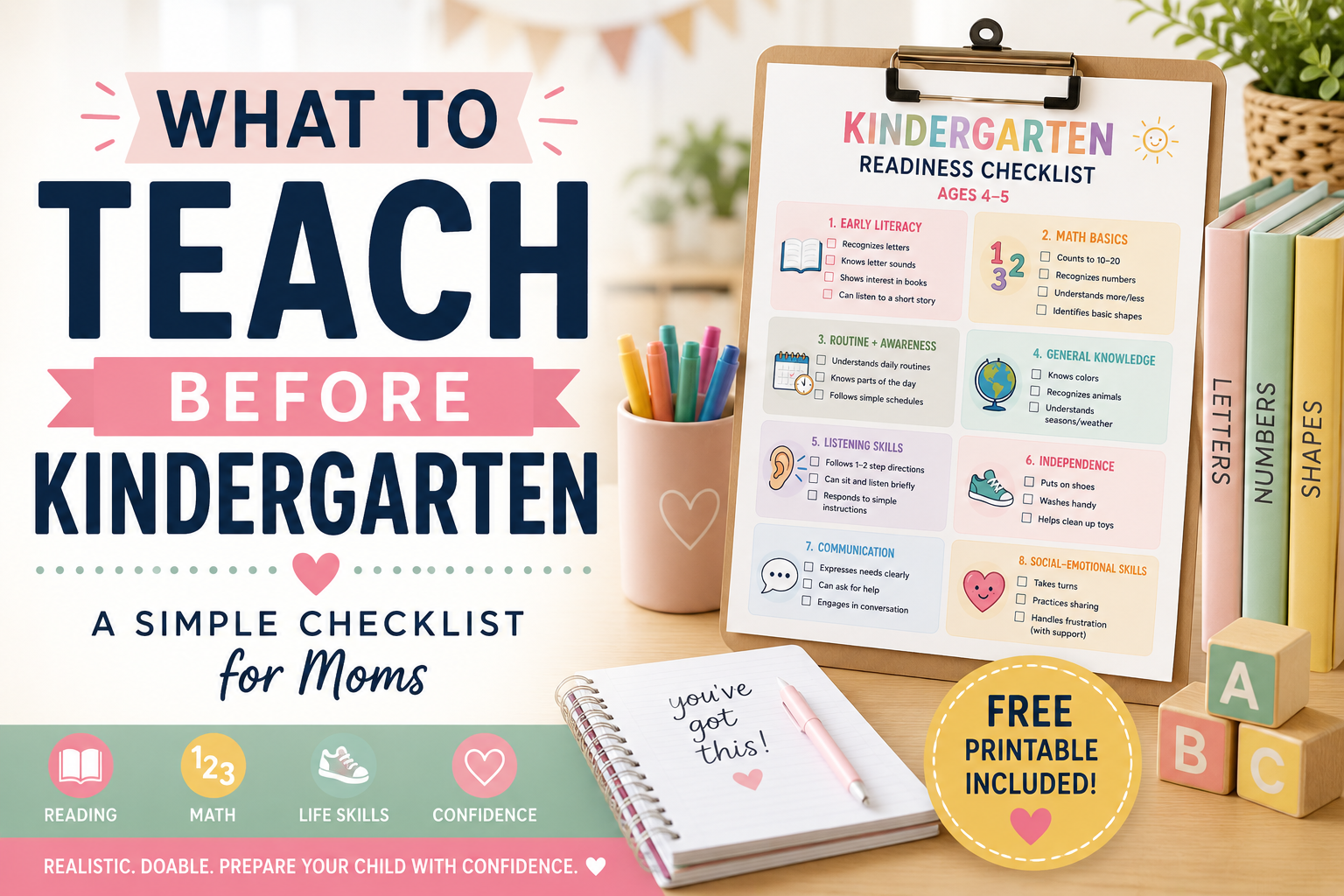 What to Teach Before Kindergarten (Simple Checklist for Moms) 🎒✨